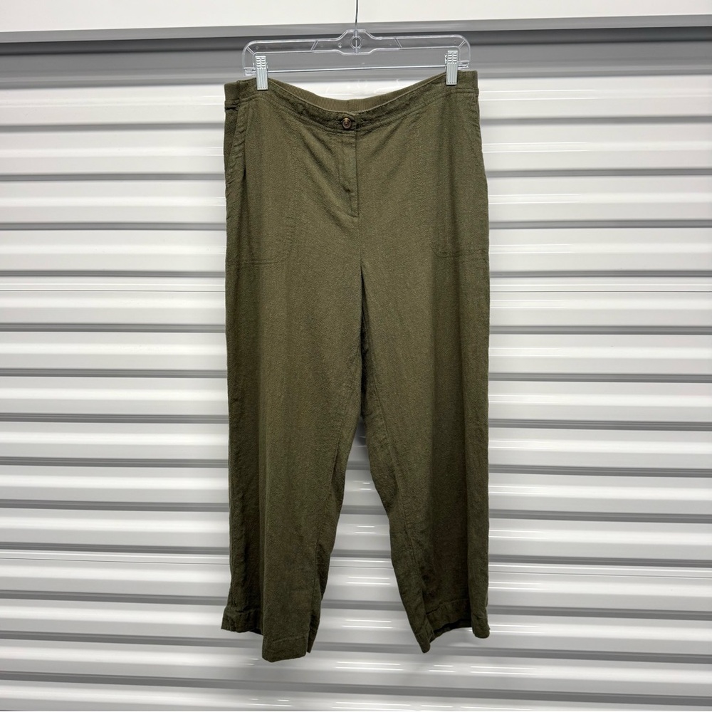 J.Jill Olive Linen Blend Cropped Wide Leg Pants Size M